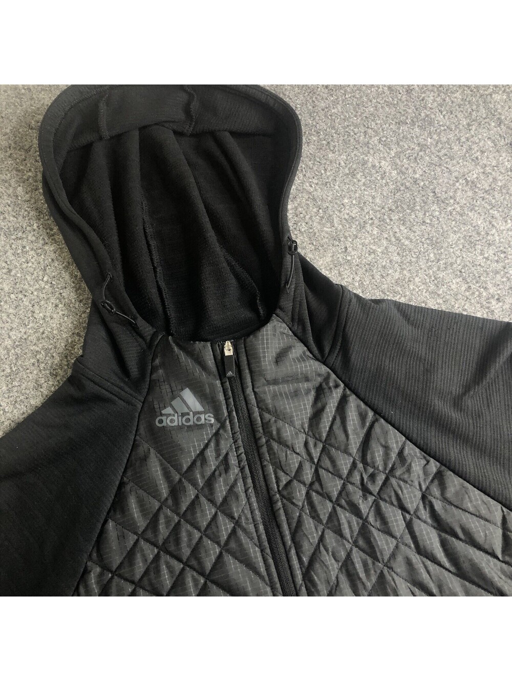 Adidas Golf Womens Large Black Hooded Windbreaker Jacket Full Zip Lightweight